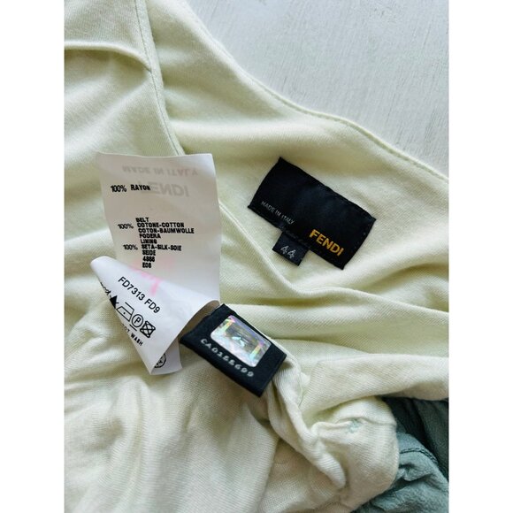 Fendi Women's Size 44 Two-Tone Drop Waist Short Sleeve Dress Ivory & Sage Green - Picture 11 of 11